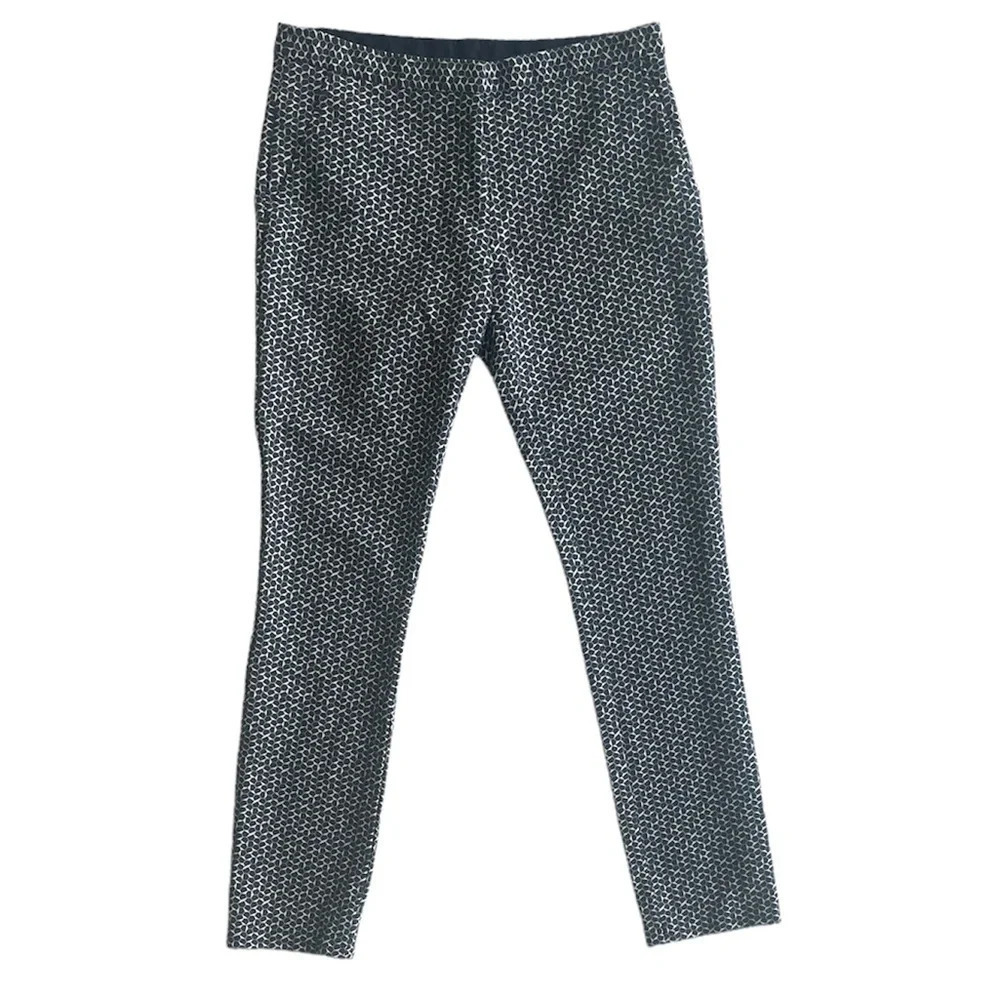 Tory Burch Callie Jacquard Pants Stretch Flat Front Geometric Size 2